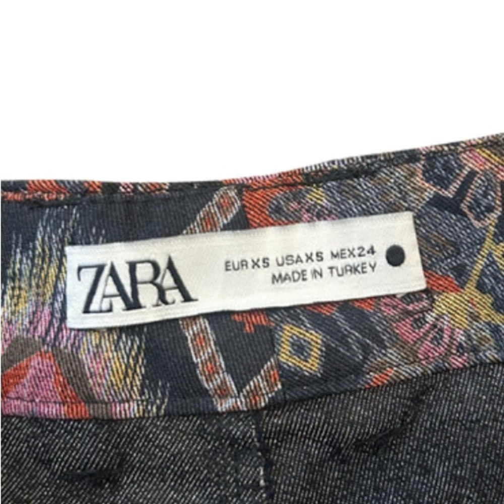 Zara Kalidescope Print Ankle Straight Pants | Black/Multi | Size XS - Picture 5 of 6